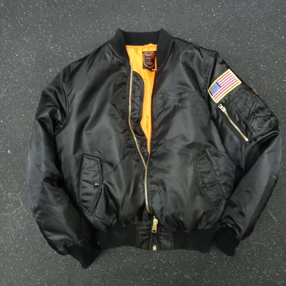 Bravo Series by Burk's Bay NRA Bomber Jacket Men's Medium Black Satin